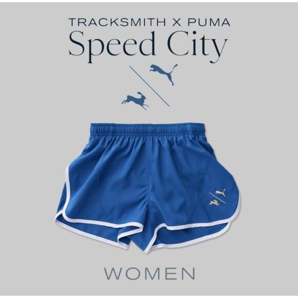 Tracksmith x Puma Speed City Running Shorts XS/S Blue Retro Track Field Women’s - Picture 1 of 8